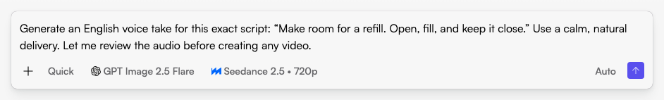 Start in Fogza Chat with a specific ai voice generator request. This example text has not been submitted. Actual Fogza UI rendered with sample data; not a customer result.