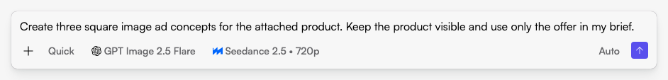 Start in Fogza Chat: describe the task, audience and available assets before sending your request. Actual Fogza UI rendered with sample data; not a customer result.