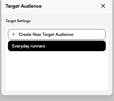 Review or manually edit saved audience entries on Brand. Sample audience, not a newly generated persona. Actual Fogza UI rendered with sample data; not a customer result.