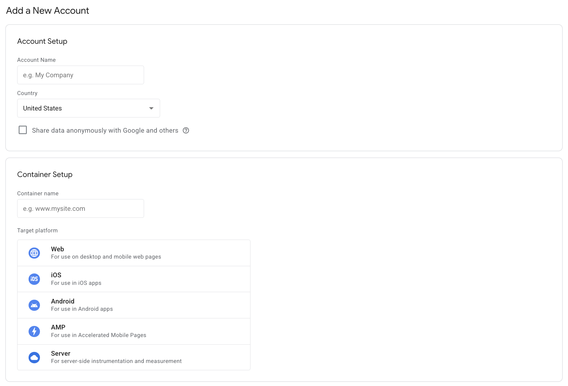 Google Tag Manager - Create Account