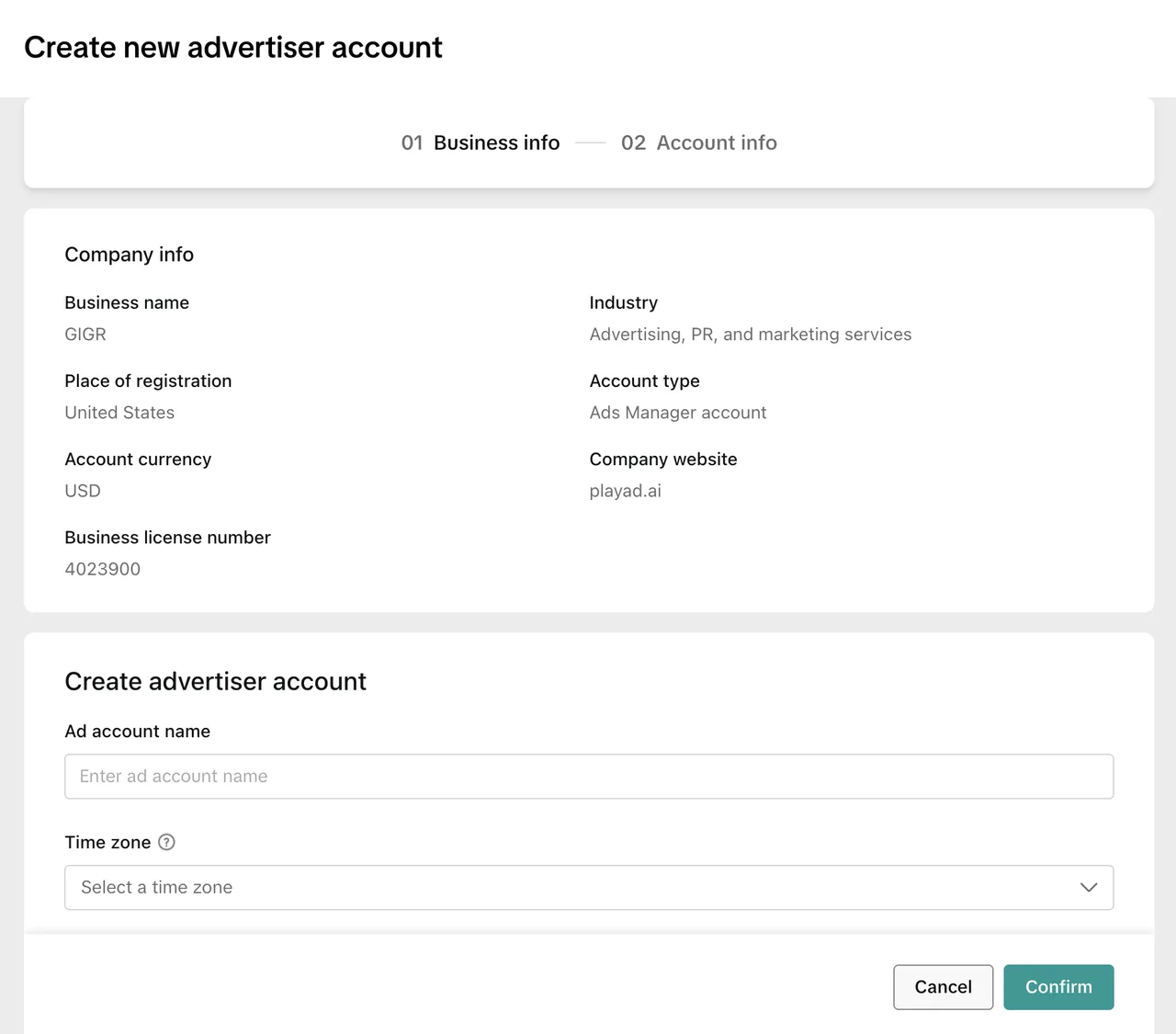 Create New Advertiser Account